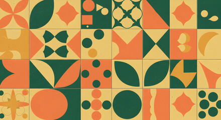 Aufkleber - Retro Tile Geometric Design With Green And Orange Colors Pattern