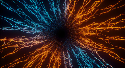 Poster - Digital Convergence Abstract Background With Orange And Cyan Light Streaks
