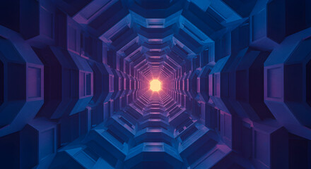 Poster - Abstract Geometric Tunnel With Perspective And Glowing Light Source