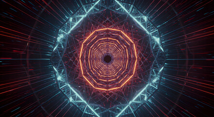 Poster - Abstract Octagonal Tunnel With Futuristic Light Trails And Glowing Edges