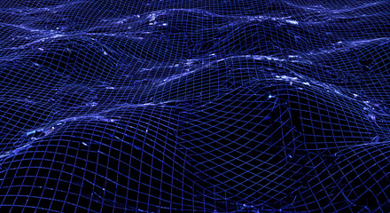 Poster - Abstract Wavy Grid Structure In Dark Blue Color Modern Background
