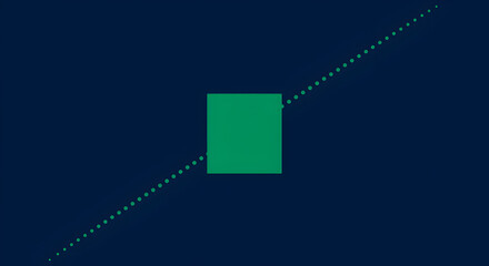 Aufkleber - Geometric Composition With Green Square And Dotted Lines On Dark Blue Backdrop