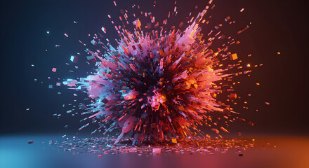 Poster - Chaotic Aggregation Of 3d Blocks With A Colorful Geometric Explosion
