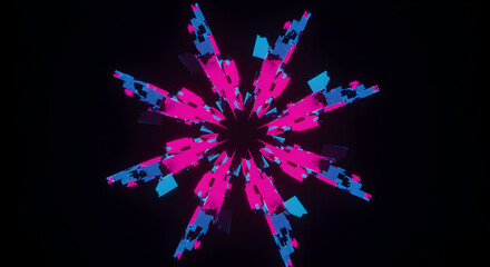 Poster - Abstract Burst With Geometric Shapes And Vibrant Color Palette On Dark Background