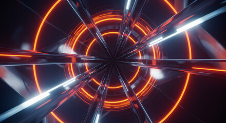 Poster - Abstract Futuristic Tunnel with Orange and White Neon Lights Background