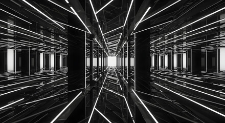 Poster - Abstract Interior Perspective: Futuristic Corridor With Neon Illumination