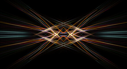 Poster - Radiant Linear Intersections Against Dark Canvas: Geometric Symmetry