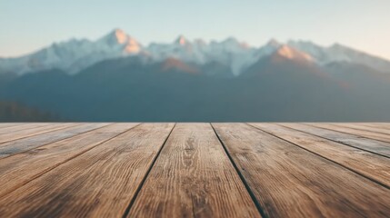 Aufkleber - Empty wooden table with mountain background for displaying products