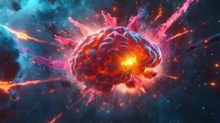 Poster - A stylized brain with vibrant splashes of color and light shooting outwards, forming a galaxy of creativity