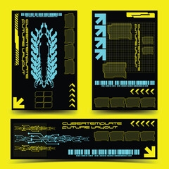 Wall Mural - y2k 2000s scifi cyberpunk retro-futuristic layout template set dashboard for ux-ui application, 2d v