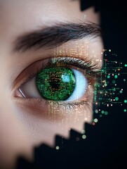 Poster - Futuristic Eye with Holographic Elements and Digital Data Streams