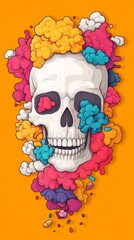 Poster - Vibrant Skull Design with Intricate Medicine Elements and Colors
