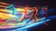 © Napasnan - Dynamic Running Athlete in Motion with Colorful Light Trails
