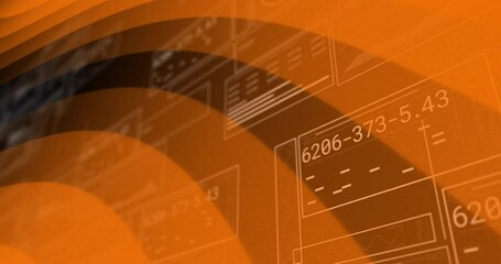 Poster - Translucent orange bands sweeping diagonally across screen, displaying data panels with code lines