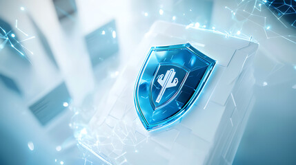 Poster - cybersecurity shield protection digital environment graphic design abstract viewpoint data security 