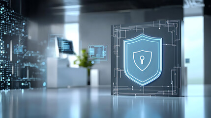 Poster - Cybersecurity measures in modern offices digital protection strategies business environment tech innovations