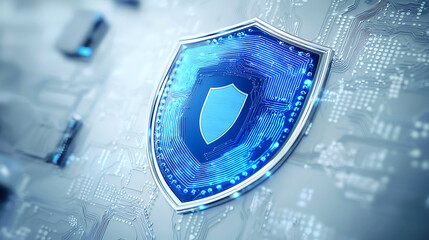 Poster - Cybersecurity shield protecting digital assets virtual environment graphic design futuristic concept
