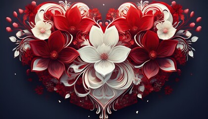 Wall Mural - romantic heart shaped floral design with red and white blossoms