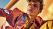 © Vladimir - A fashion model wearing a vibrant outfit. Striking vivid backdrop highlights a model in vivid hues. A true fashion editorial masterpiece full of elegance, drama, and fearless style