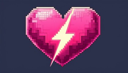 Wall Mural - pink pixel art heart with lightning bolt