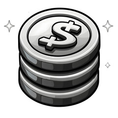 Poster - Minimalist silver dollar coin icon with smooth edges and simple highlight centered on a pure white background