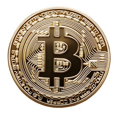 Poster - a stylized flat golden icon representing the bitcoin cryptocurrency featuring the distinctive b symb
