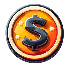 Poster - Detailed 3D of a shiny dollar sign icon centered on a vibrant orange background with radiant star shapes