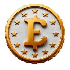 Poster - A sleek digitally rendered of a circular Euro coin icon featuring the golden Euro symbol surrounded by stars against a seamless white background