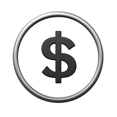 Poster - A simple modern silver dollar sign icon centered on a clean white background representing the concept of currency finance and monetary value