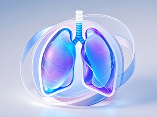 Poster - 青と紫の光る人体肺の3Dイラスト 医療と科学技術の概念