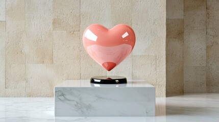 Poster - 3D pastel pink heart floating on a white background, elegant look