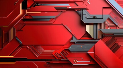 Poster - Abstract futuristic red background with layered geometric panels