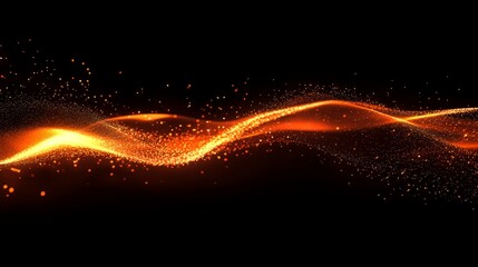 Poster - Abstract wave of glowing particles flowing across a dark background, forming smooth curves and digital motion