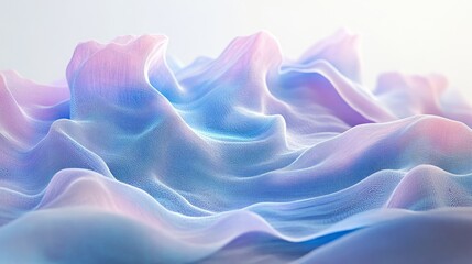 Poster - Particle mesh forming fluid wave motion, emitting soft blue and violet light in a virtual landscape
