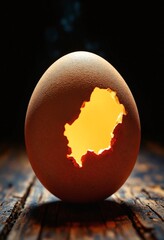 Poster - Close-up of a cracked eggshell with light shining through, metaphorical detail