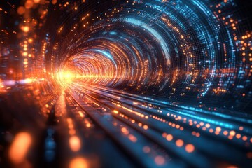 Poster - A vibrant light tunnel with swirling colors showcasing a futuristic visual experience