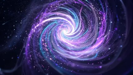 Poster - Ethereal Abstract Spiral of Glowing Particles in Shades of Blue and Purple for a Cosmic Wallpaper