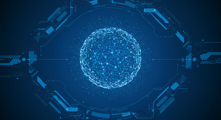 Poster - Abstract Futuristic Technology Sphere Global Network and Data Visualization