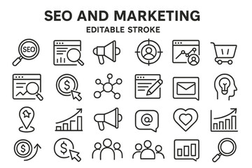 Poster - Vector icon set showcasing SEO and marketing concepts for digital strategy and online growth