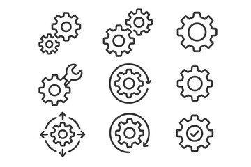 Poster - Vector icon set featuring various gear designs and tools for engineering and industrial applications