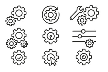 Poster - Vector icon set featuring gears and tools for illustrating mechanical concepts and settings in various contexts