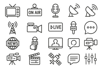 Poster - Vector icon set featuring media-related symbols and elements for broadcasting and communication