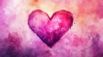 Poster - A watercolor-style heart painted in vibrant shades of pink and purple, symbolizing romance