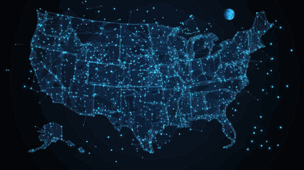 Poster - USA Map Starry Sky Vector Wireframe, Abstract Space Concept, Minimalist SVG, Digital Connectivity and Geographical Representation