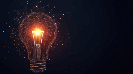 Poster - Innovative Incandescent Light Bulb Vector Illustration with Bright Warm Light in Polygonal 3D Wireframe Style on Dark Background for Technology and Idea Concepts