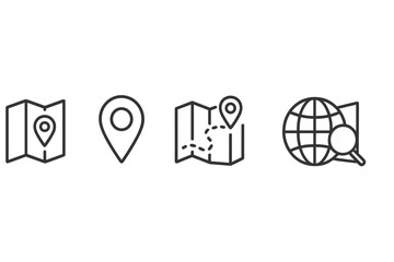 Poster - Vector icon set featuring map symbols and location markers for navigation and exploration designs