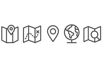 Poster - Icon set featuring location markers, maps, and a globe designed for navigation and travel-related applications