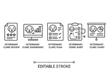 Poster - Vector icon set showcasing various veterinary clinic management tools for efficient animal care and client interaction