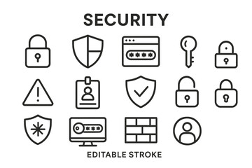 Poster - Vector icon set showcasing various security symbols and elements for digital and physical protection