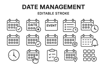 Poster - vector icon set featuring various date management symbols for effective organization and planning
